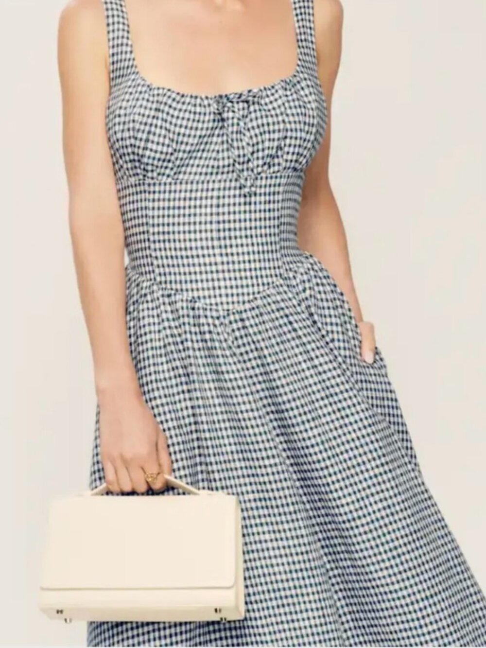 Reformation Balia Linen Dress - Slate Check - Picture 5 of 8